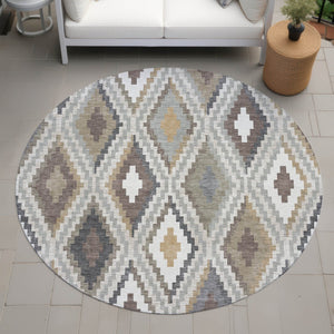 HomeRoots 8' Stylish Taupe Gold & Ivory Geometric Washable Area Rug - Perfect for Indoor/Outdoor Spaces! 659732