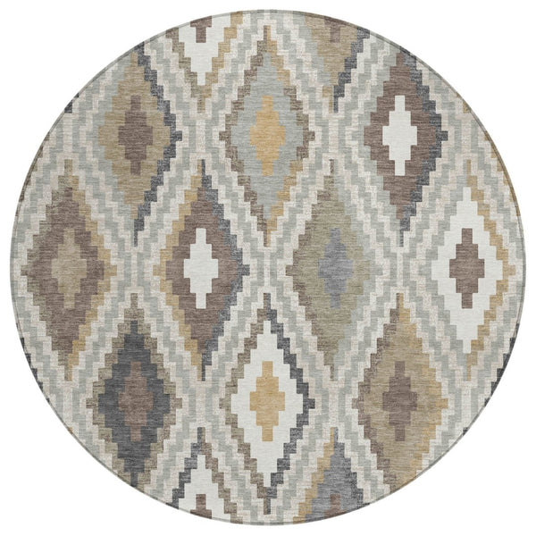 HomeRoots 8' Stylish Taupe Gold & Ivory Geometric Washable Area Rug - Perfect for Indoor/Outdoor Spaces! 659732