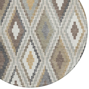 HomeRoots 8' Stylish Taupe Gold & Ivory Geometric Washable Area Rug - Perfect for Indoor/Outdoor Spaces! 659732