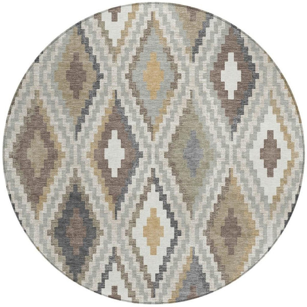 HomeRoots 8' Stylish Taupe Gold & Ivory Geometric Washable Area Rug - Perfect for Indoor/Outdoor Spaces! 659732