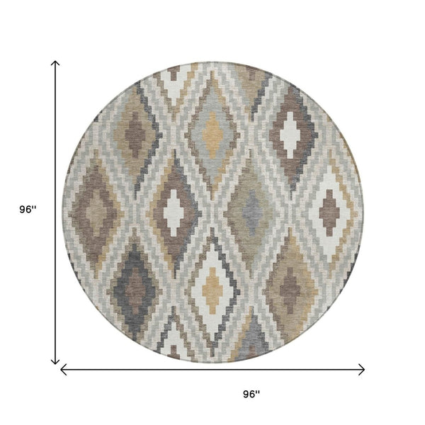 HomeRoots 8' Stylish Taupe Gold & Ivory Geometric Washable Area Rug - Perfect for Indoor/Outdoor Spaces! 659732