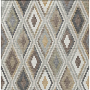 HomeRoots 8' X 10' Geometric Taupe Gold Ivory Area Rug - Durable, Washable Design for Indoor & Outdoor Spaces 659733
