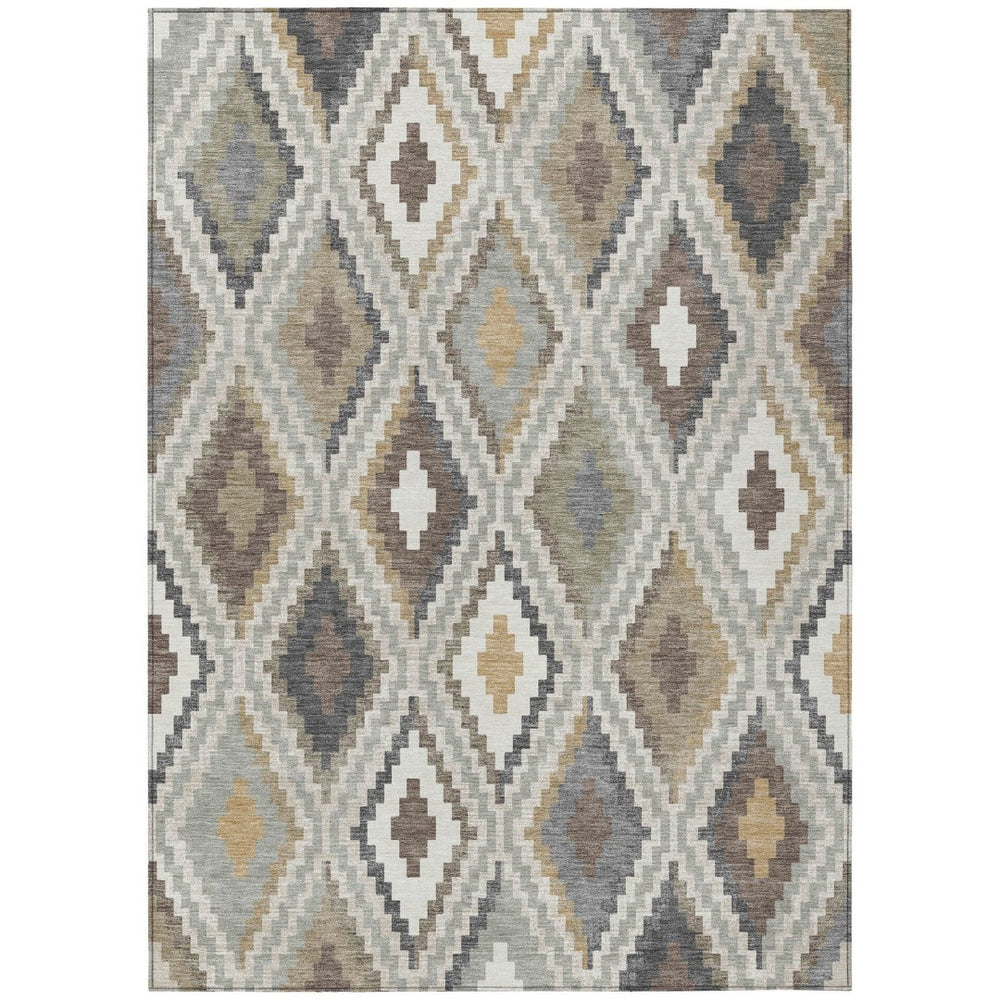 HomeRoots 9' Taupe, Gold & Ivory Geometric Washable Area Rug – Stylish Indoor/Outdoor Decor for Any Space! 659734