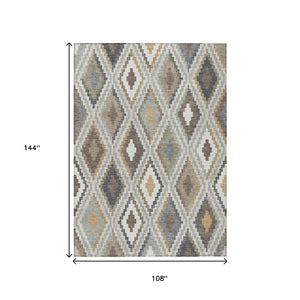 HomeRoots 9' Taupe, Gold & Ivory Geometric Washable Area Rug – Stylish Indoor/Outdoor Decor for Any Space! 659734