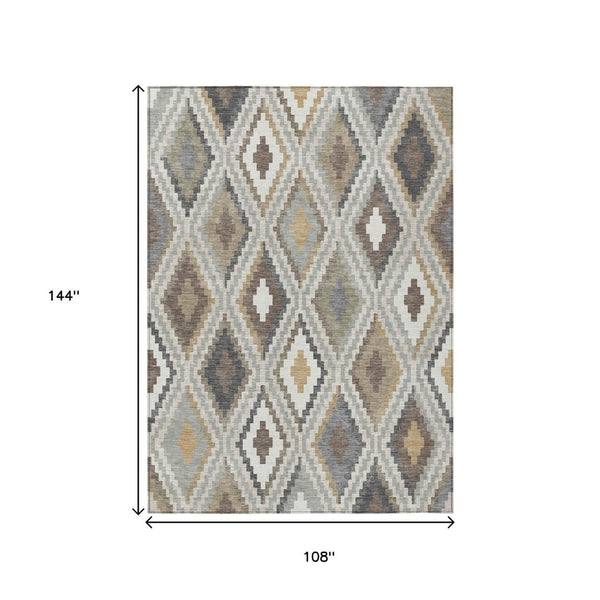 HomeRoots 9' Taupe, Gold & Ivory Geometric Washable Area Rug – Stylish Indoor/Outdoor Decor for Any Space! 659734