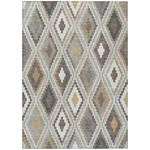 HomeRoots 10' Geometric Taupe, Gold & Ivory Washable Area Rug - Durable for Indoor & Outdoor Spaces, Modern Style 659735