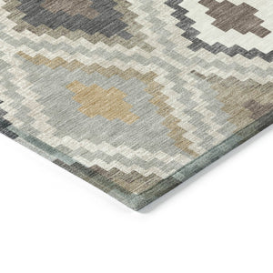 HomeRoots 10' Geometric Taupe, Gold & Ivory Washable Area Rug - Durable for Indoor & Outdoor Spaces, Modern Style 659735