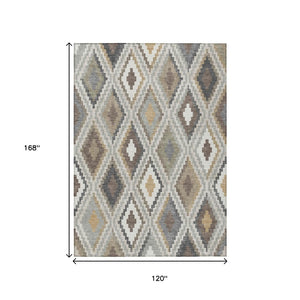 HomeRoots 10' Geometric Taupe, Gold & Ivory Washable Area Rug - Durable for Indoor & Outdoor Spaces, Modern Style 659735