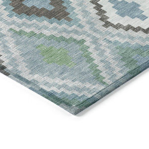 HomeRoots 8' Teal Blue Ivory & Green Round Geometric Washable Area Rug – Durable, Stylish for Indoor & Outdoor Use 659738