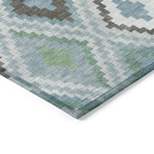 HomeRoots 8' Teal Blue Ivory & Green Round Geometric Washable Area Rug – Durable, Stylish for Indoor & Outdoor Use 659738