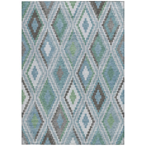 HomeRoots 9' X 12' Teal Blue Geometric Area Rug – Washable, Durable, Stylish for Indoor & Outdoor Spaces 659740