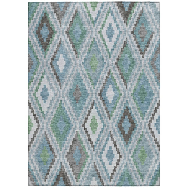 HomeRoots 9' X 12' Teal Blue Geometric Area Rug – Washable, Durable, Stylish for Indoor & Outdoor Spaces 659740