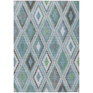 HomeRoots 10' Geometric Teal Blue, Ivory & Green Washable Area Rug for Indoor/Outdoor Use - Durable & Stylish! 659741