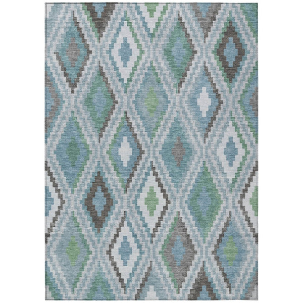HomeRoots 10' Geometric Teal Blue, Ivory & Green Washable Area Rug for Indoor/Outdoor Use - Durable & Stylish! 659741