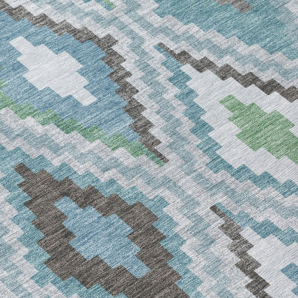 HomeRoots 10' Geometric Teal Blue, Ivory & Green Washable Area Rug for Indoor/Outdoor Use - Durable & Stylish! 659741