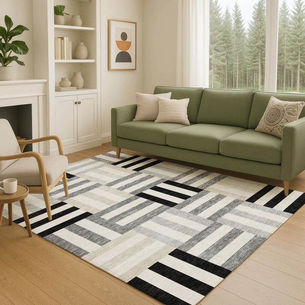 HomeRoots 8' X 10' Contemporary Geometric Washable Area Rug – Stylish, Durable, Indoor/Outdoor Use, Easy Care 659745