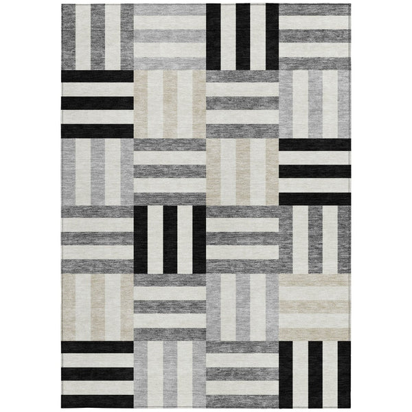 HomeRoots 9' Stylish Geometric Washable Area Rug in Black, Beige, and Ivory for Indoor & Outdoor Spaces 659746