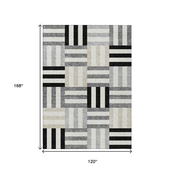 HomeRoots 10' Geometric Washable Area Rug - Stylish Black, Beige & Ivory Design for Indoor/Outdoor Use 659747