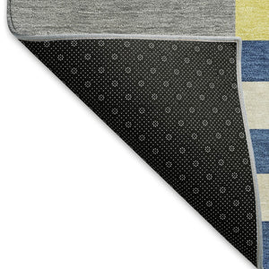HomeRoots 5' Contemporary Blue, Yellow & Green Geometric Indoor/Outdoor Area Rug - Washable & Durable Design 659749