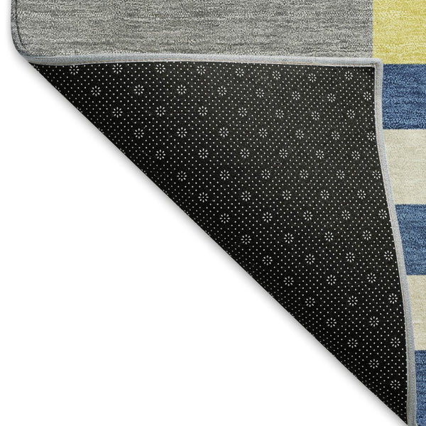 HomeRoots 5' Contemporary Blue, Yellow & Green Geometric Indoor/Outdoor Area Rug - Washable & Durable Design 659749