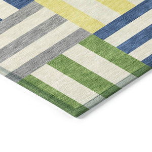 HomeRoots 8' Vibrant Round Geometric Area Rug in Blue, Yellow & Green – Washable for Indoor & Outdoor Use! 659750