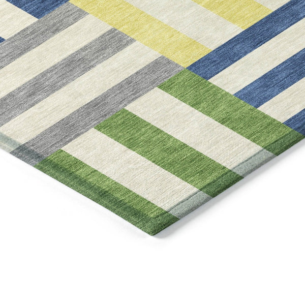 HomeRoots 8' Vibrant Round Geometric Area Rug in Blue, Yellow & Green – Washable for Indoor & Outdoor Use! 659750