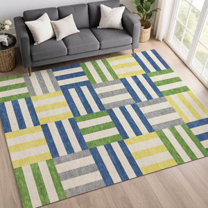 HomeRoots 8' X 10' Vibrant Blue, Yellow & Green Geometric Washable Area Rug for Indoor/Outdoor Style & Comfort 659751