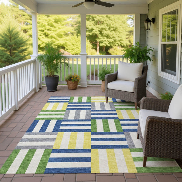 HomeRoots 8' X 10' Vibrant Blue, Yellow & Green Geometric Washable Area Rug for Indoor/Outdoor Style & Comfort 659751