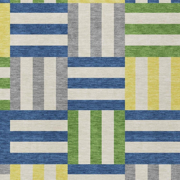 HomeRoots 9' Vibrant Geometric Area Rug in Blue, Yellow & Green - Washable Indoor/Outdoor Durable Design 659752