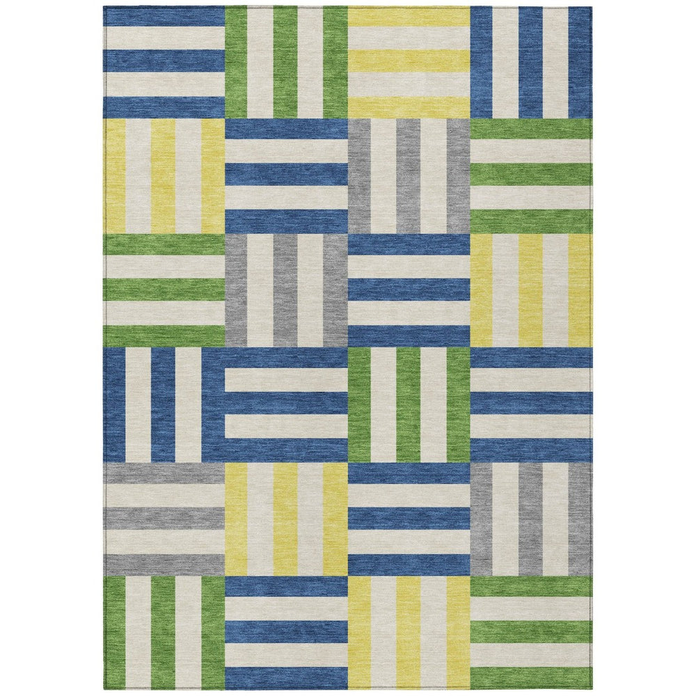HomeRoots 10' Geometric Washable Area Rug in Blue, Yellow & Green – Durable Indoor/Outdoor Comfort & Style! 659753