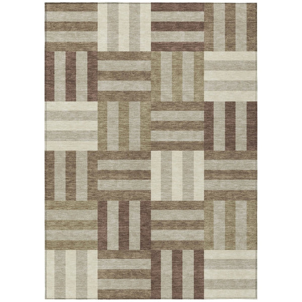 HomeRoots 8' X 10' Geometric Washable Area Rug in Brown, Beige & Ivory - Durable Indoor/Outdoor Accent Piece 659757