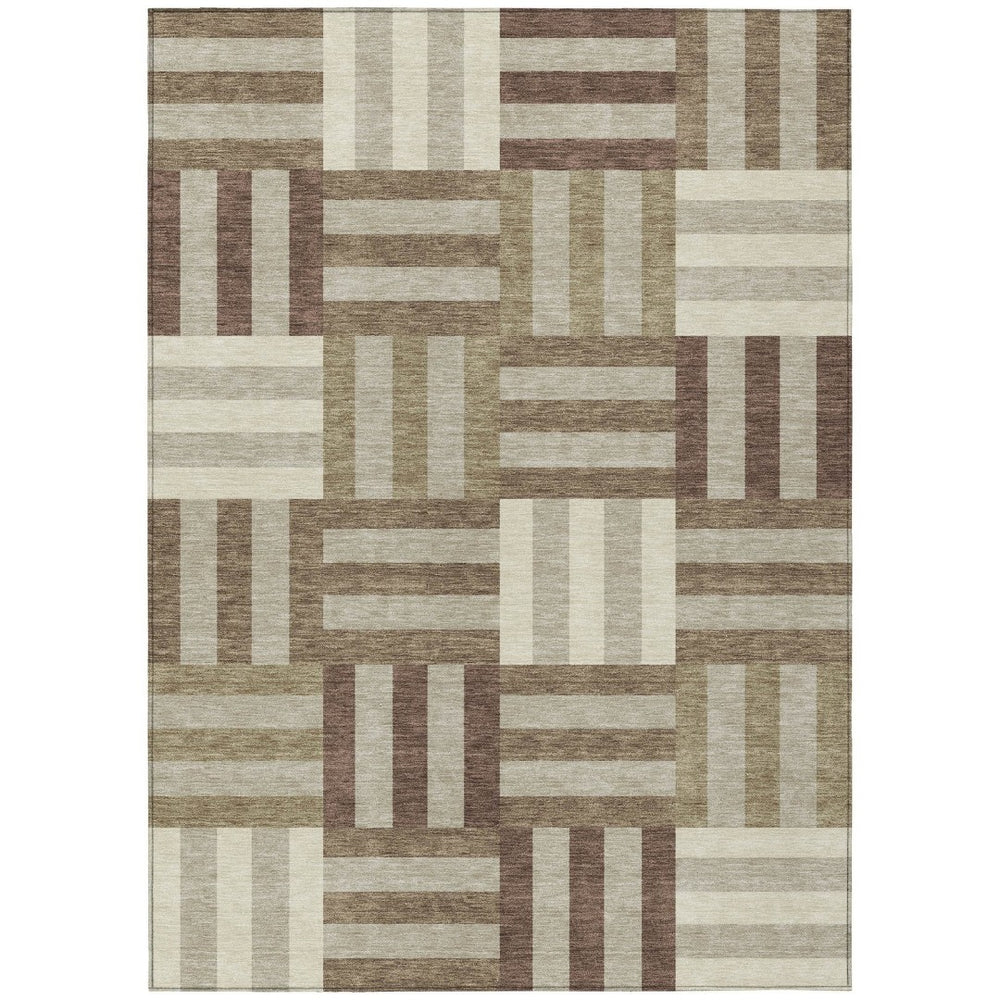 HomeRoots 9' X 12' Stylish Brown Beige Ivory Geometric Rug - Washable, Durable, Perfect for Indoor & Outdoor Use! 659758
