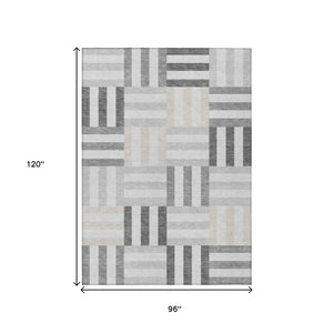 HomeRoots 8' X 10' Gray and Ivory Geometric Rug - Washable, Durable, Indoor/Outdoor Perfect for High-Traffic Areas 659763