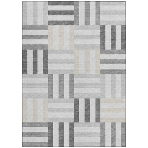 HomeRoots 9' X 12' Gray and Ivory Geometric Rug – Stylish, Washable, Stain-Resistant for Indoor & Outdoor Use 659764