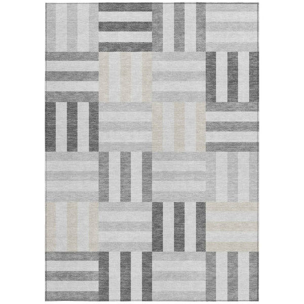 HomeRoots 9' X 12' Gray and Ivory Geometric Rug – Stylish, Washable, Stain-Resistant for Indoor & Outdoor Use 659764