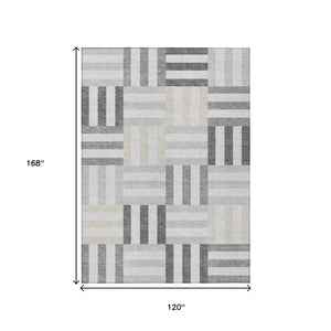 HomeRoots 10' Gray and Ivory Geometric Washable Area Rug - Modern Indoor/Outdoor Design for Stylish Spaces 659765