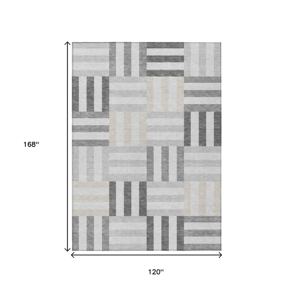 HomeRoots 10' Gray and Ivory Geometric Washable Area Rug - Modern Indoor/Outdoor Design for Stylish Spaces 659765