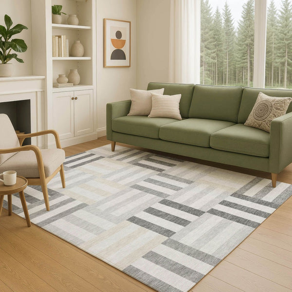 HomeRoots 10' Gray and Ivory Geometric Washable Area Rug - Modern Indoor/Outdoor Design for Stylish Spaces 659765