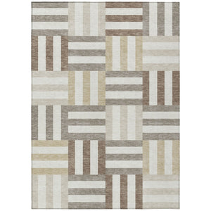 HomeRoots 9' X 12' Modern Geometric Area Rug - Ivory, Gray & Brown, Durable for Indoor/Outdoor, Machine Washable 659770