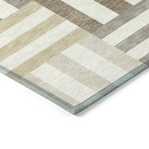 HomeRoots 9' X 12' Modern Geometric Area Rug - Ivory, Gray & Brown, Durable for Indoor/Outdoor, Machine Washable 659770