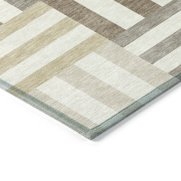 HomeRoots 9' X 12' Modern Geometric Area Rug - Ivory, Gray & Brown, Durable for Indoor/Outdoor, Machine Washable 659770