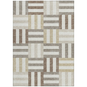 HomeRoots 9' X 12' Modern Geometric Area Rug - Ivory, Gray & Brown, Durable for Indoor/Outdoor, Machine Washable 659770
