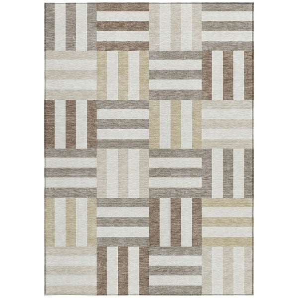 HomeRoots 9' X 12' Modern Geometric Area Rug - Ivory, Gray & Brown, Durable for Indoor/Outdoor, Machine Washable 659770