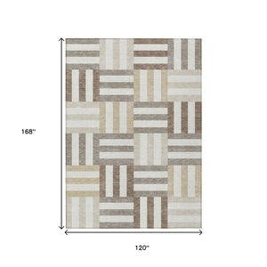 HomeRoots 10' X 14' Ivory Gray Brown Geometric Washable Rug – Durable, Stylish for Indoor & Outdoor Spaces! 659771