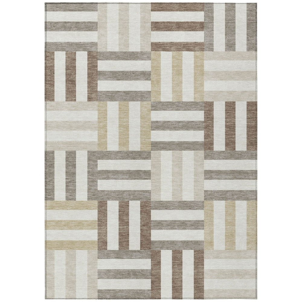 HomeRoots 10' X 14' Ivory Gray Brown Geometric Washable Rug – Durable, Stylish for Indoor & Outdoor Spaces! 659771