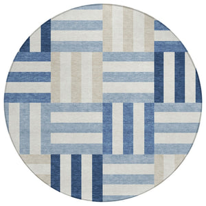 HomeRoots 8' Navy Blue, Ivory & Khaki Geometric Washable Area Rug – Stylish, Durable for Indoor & Outdoor Use! 659774
