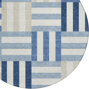 HomeRoots 8' Navy Blue, Ivory & Khaki Geometric Washable Area Rug – Stylish, Durable for Indoor & Outdoor Use! 659774