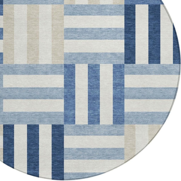 HomeRoots 8' Navy Blue, Ivory & Khaki Geometric Washable Area Rug – Stylish, Durable for Indoor & Outdoor Use! 659774