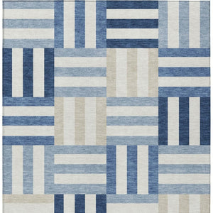 HomeRoots 9' Navy Blue, Ivory & Khaki Geometric Area Rug – Durable, Washable Indoor/Outdoor Decor for Any Space 659776