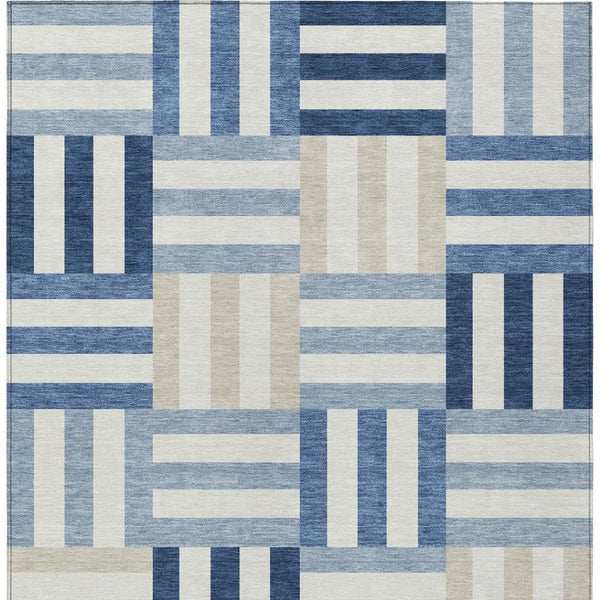 HomeRoots 9' Navy Blue, Ivory & Khaki Geometric Area Rug – Durable, Washable Indoor/Outdoor Decor for Any Space 659776